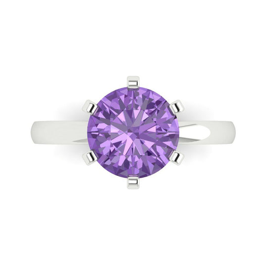 3 cttw Simulated Alexandrite Solitaire  Engagement Ring - Solid White Gold (VVS1, Round Cut,9mm)