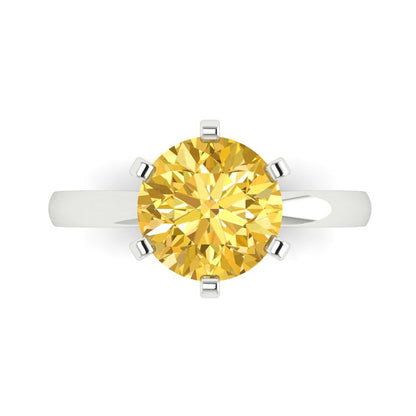 3 cttw Zirconia Simulated Yellow Diamond Solitaire  Engagement Ring - Solid Gold (VVS1, Round Cut,9mm)