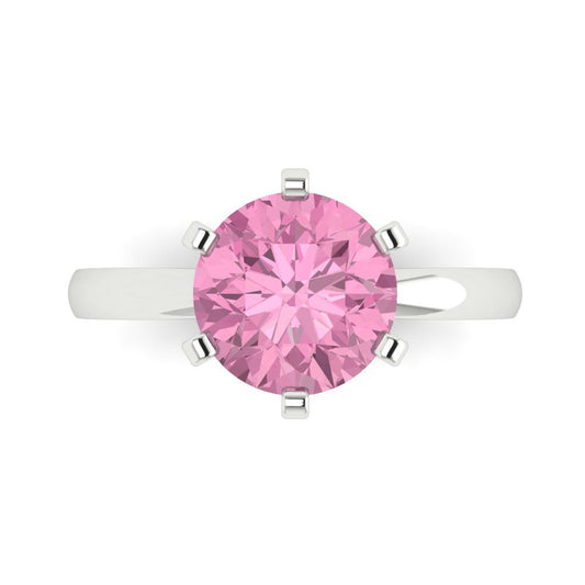 3 cttw Zirconia Simulated Pink Diamond Solitaire  Engagement Ring - Solid White Gold (VVS1, Round Cut,9mm)