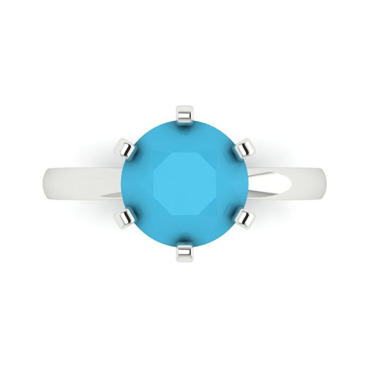 3 cttw Simulated Turquoise Solitaire  Engagement Ring - Solid White Gold (VVS1, Round Cut,9mm)