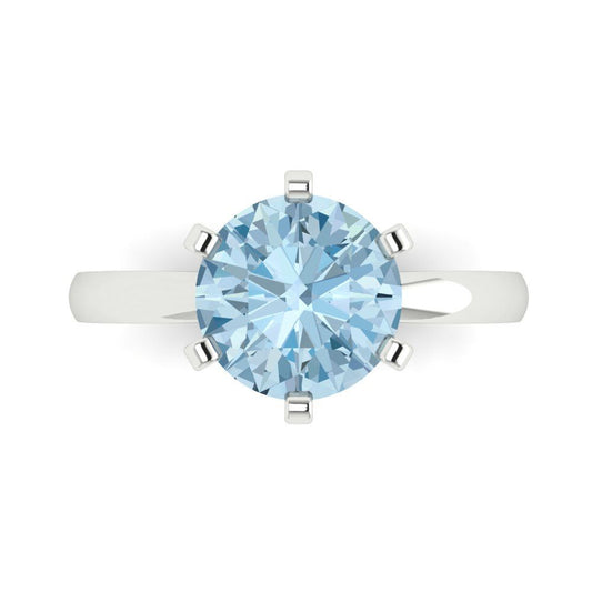3 cttw Natural Sky Blue Topaz Solitaire  Engagement Ring - Solid White Gold (VVS1, Round Cut,9mm)