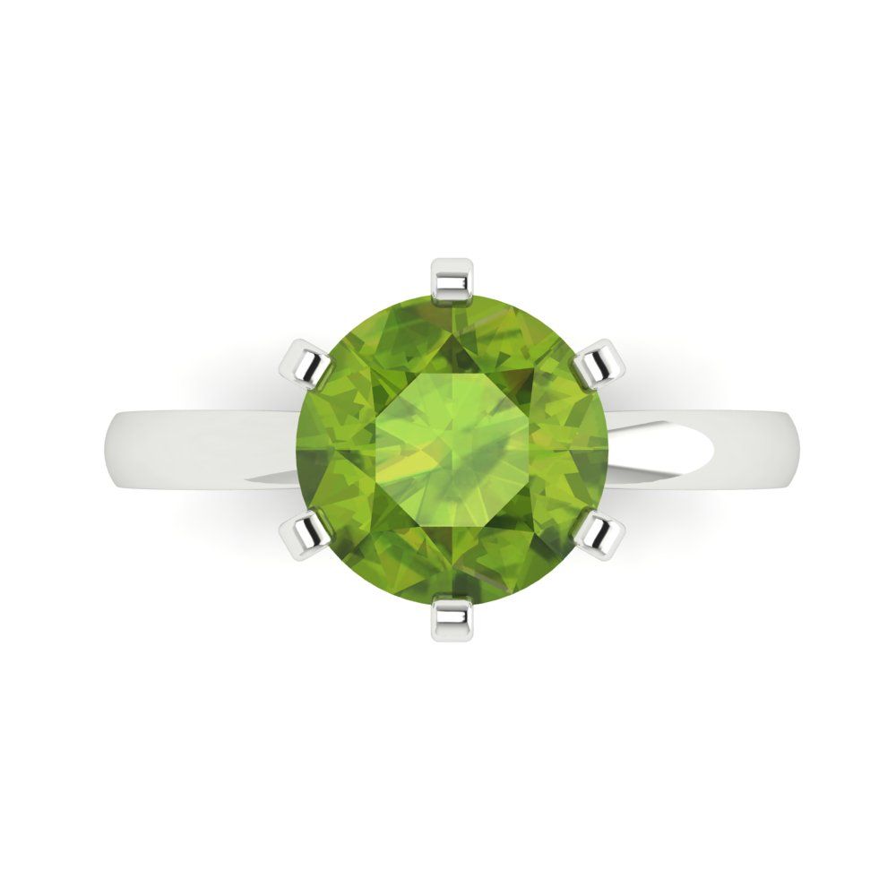 3 cttw Natural Peridot Solitaire  Engagement Ring - Solid Gold (Round Cut,9mm)