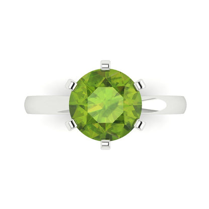 3 cttw Natural Peridot Solitaire  Engagement Ring - Solid Gold (Round Cut,9mm)