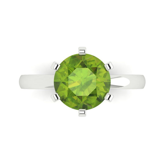 3 cttw Natural Peridot Solitaire  Engagement Ring - Solid White Gold (VVS1, Round Cut,9mm)