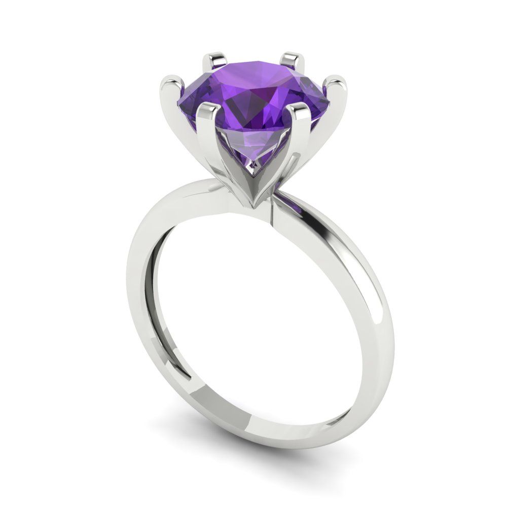3 cttw Natural Amethyst Solitaire  Engagement Ring - Solid Gold (Round Cut,9mm)