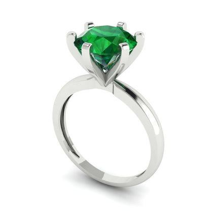 3 cttw Simulated Emerald Solitaire  Engagement Ring - Solid Gold (Round Cut,9mm)