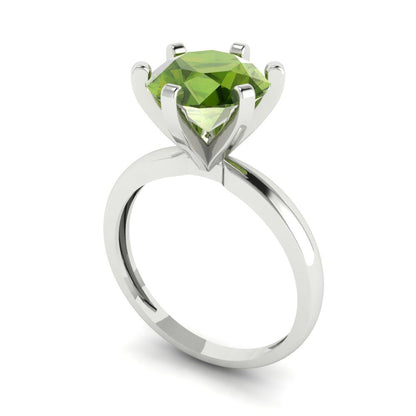 3 cttw Natural Peridot Solitaire  Engagement Ring - Solid Gold (Round Cut,9mm)