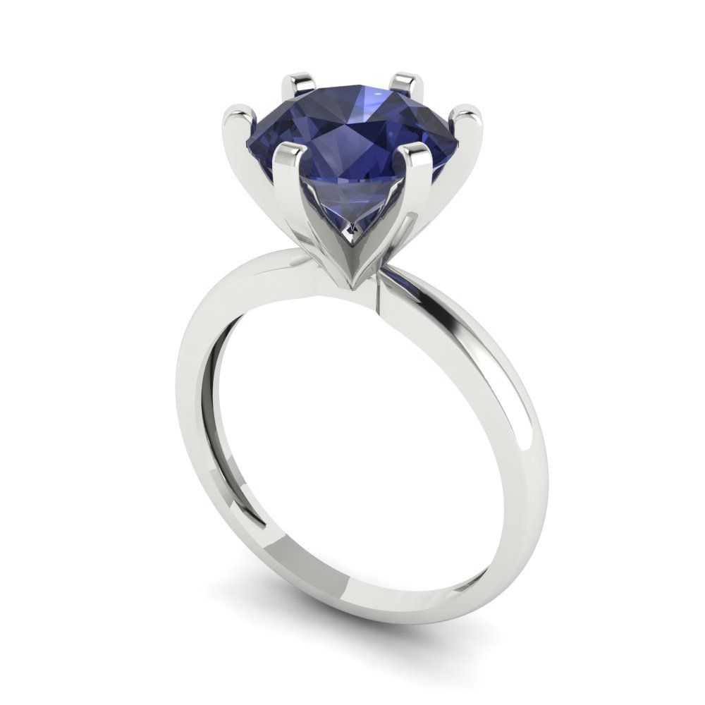 3 cttw Simulated Blue Sapphire Solitaire  Engagement Ring - Solid Gold (Round Cut,9mm)