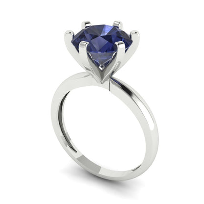 3 cttw Simulated Blue Sapphire Solitaire  Engagement Ring - Solid Gold (Round Cut,9mm)