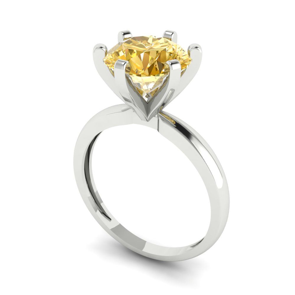 3 cttw Zirconia Simulated Yellow Diamond Solitaire  Engagement Ring - Solid Gold (VVS1, Round Cut,9mm)