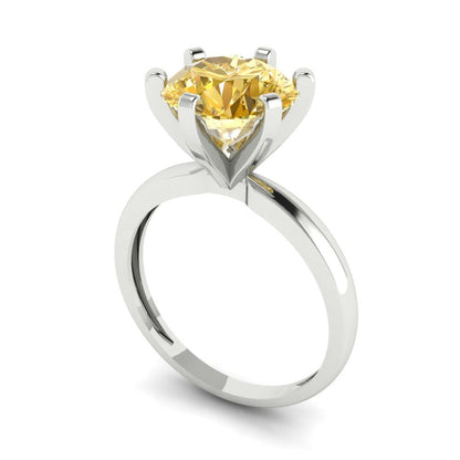 3 cttw Zirconia Simulated Yellow Diamond Solitaire  Engagement Ring - Solid Gold (VVS1, Round Cut,9mm)