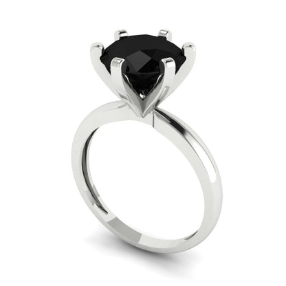 3 cttw Natural Onyx Solitaire  Engagement Ring - Solid Gold (Round Cut,9mm)