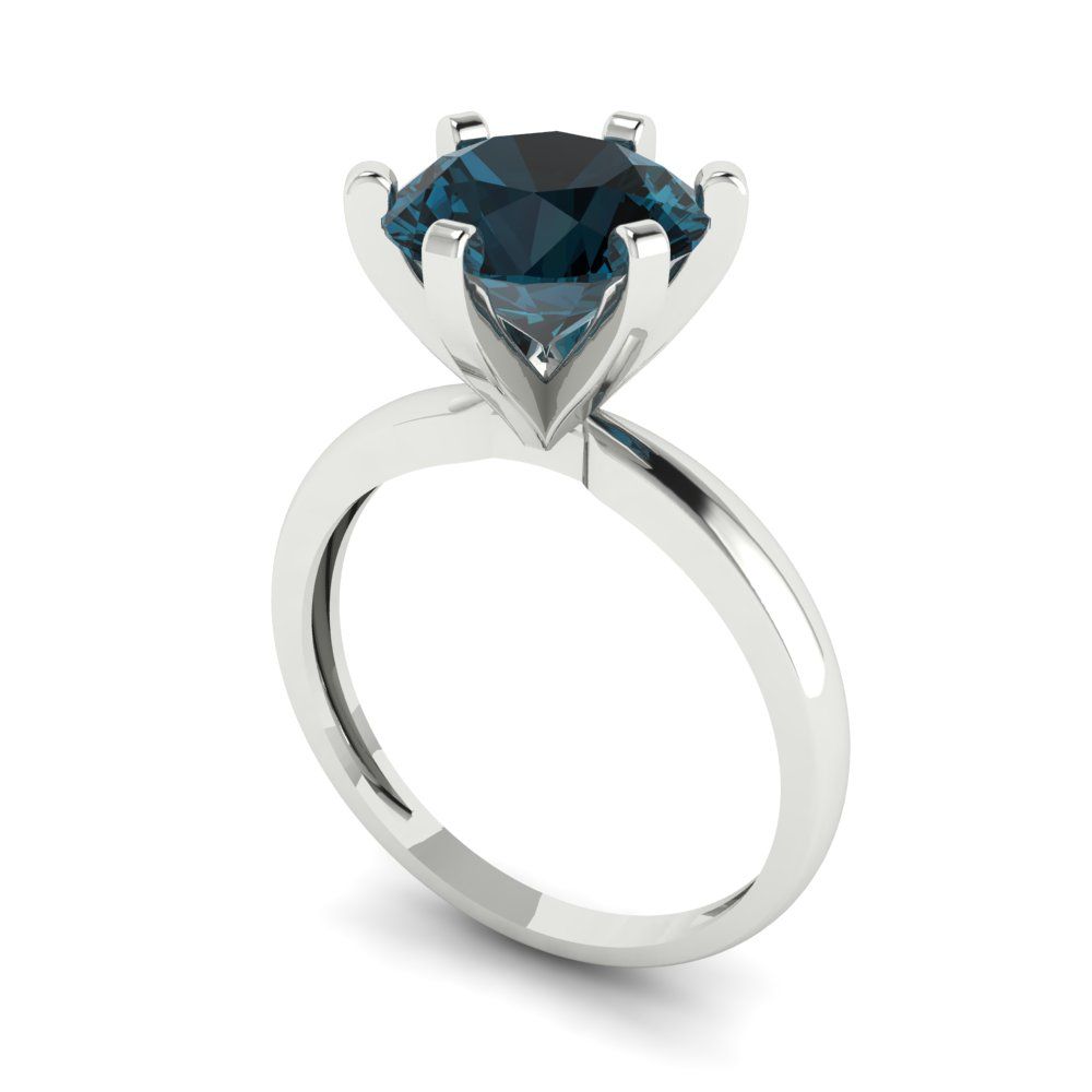 3 cttw Natural London Blue Topaz Solitaire  Engagement Ring - Solid Gold (Round Cut,9mm)