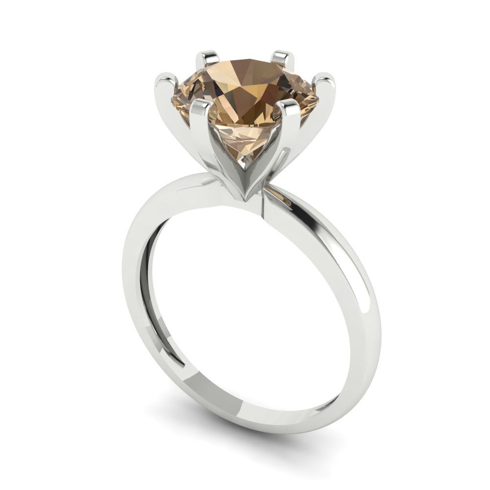 3 cttw Zirconia Simulated Champagne Diamond Solitaire  Engagement Ring - Solid Gold (VVS1, Round Cut,9mm)