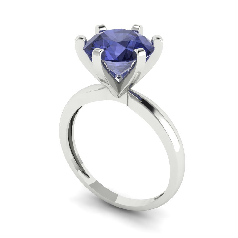 3 cttw Simulated Tanzanite Solitaire  Engagement Ring - Solid Gold (Round Cut,9mm)