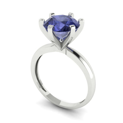 3 cttw Simulated Tanzanite Solitaire  Engagement Ring - Solid Gold (Round Cut,9mm)