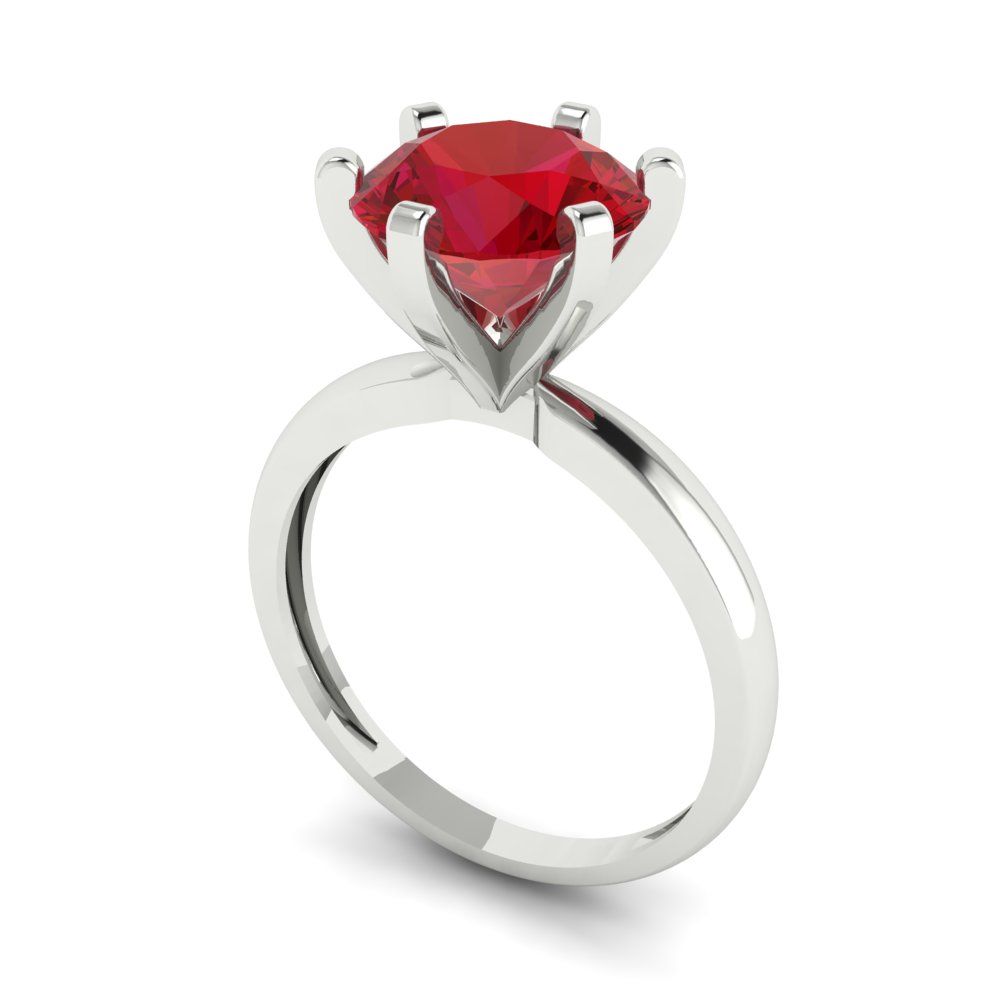 3 cttw Simulated Ruby Solitaire  Engagement Ring - Solid White Gold (VVS1, Round Cut,9mm)