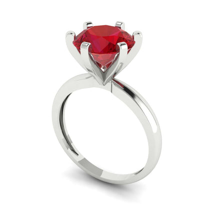 3 cttw Simulated Ruby Solitaire  Engagement Ring - Solid White Gold (VVS1, Round Cut,9mm)