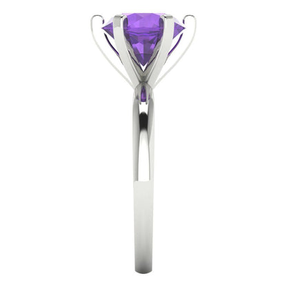 3 cttw Natural Amethyst Solitaire  Engagement Ring - Solid Gold (Round Cut,9mm)