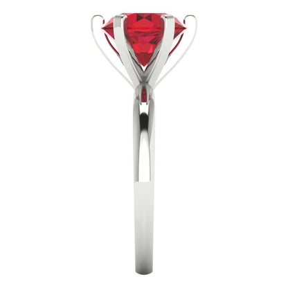 3 cttw Simulated Ruby Solitaire  Engagement Ring - Solid White Gold (VVS1, Round Cut,9mm)