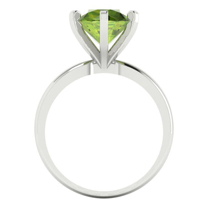3 cttw Natural Peridot Solitaire  Engagement Ring - Solid Gold (Round Cut,9mm)