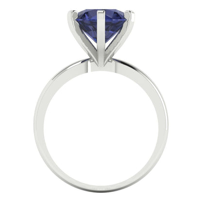 3 cttw Simulated Blue Sapphire Solitaire  Engagement Ring - Solid Gold (Round Cut,9mm)