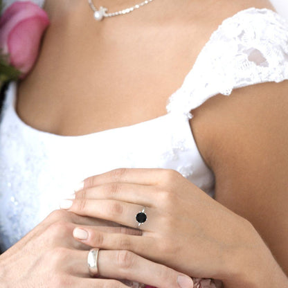 3 cttw Natural Onyx Solitaire  Engagement Ring - Solid Gold (Round Cut,9mm)