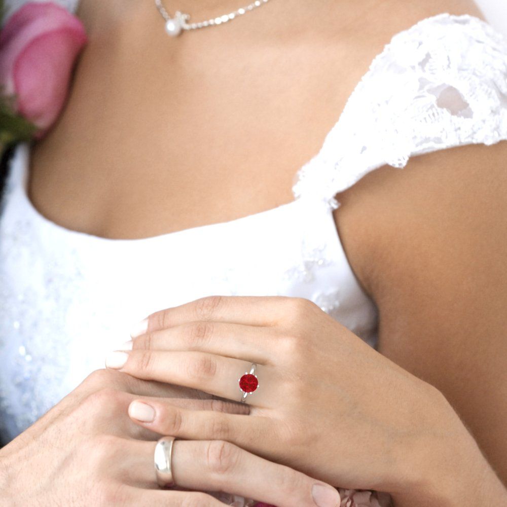 3 cttw Simulated Ruby Solitaire  Engagement Ring - Solid White Gold (VVS1, Round Cut,9mm)