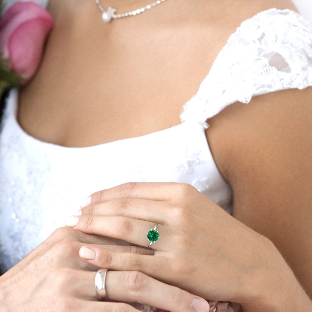 3 cttw Simulated Emerald Solitaire  Engagement Ring - Solid Gold (Round Cut,9mm)