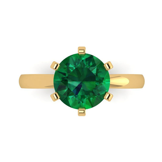 3 cttw Simulated Emerald Solitaire  Engagement Ring - Solid Yellow Gold (VVS1, Round Cut,9mm)