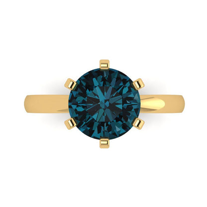 3 cttw Natural London Blue Topaz Solitaire  Engagement Ring - Solid Gold (Round Cut,9mm)