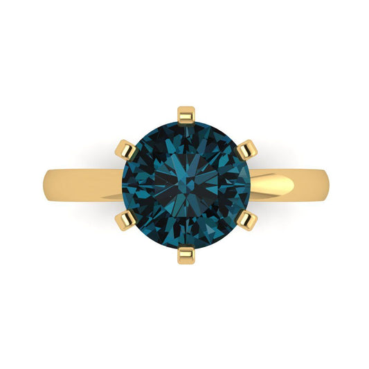 3 cttw Natural London Blue Topaz Solitaire  Engagement Ring - Solid Yellow Gold (VVS1, Round Cut,9mm)