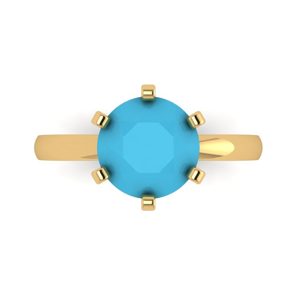 3 cttw Simulated Turquoise Solitaire  Engagement Ring - Solid Gold (Round Cut,9mm)