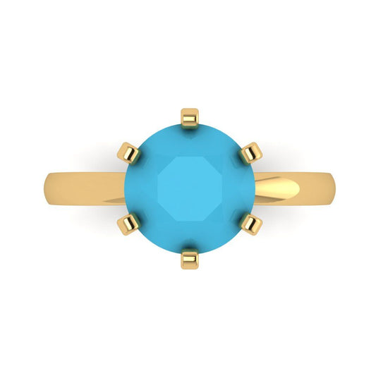 3 cttw Simulated Turquoise Solitaire  Engagement Ring - Solid Yellow Gold (VVS1, Round Cut,9mm)