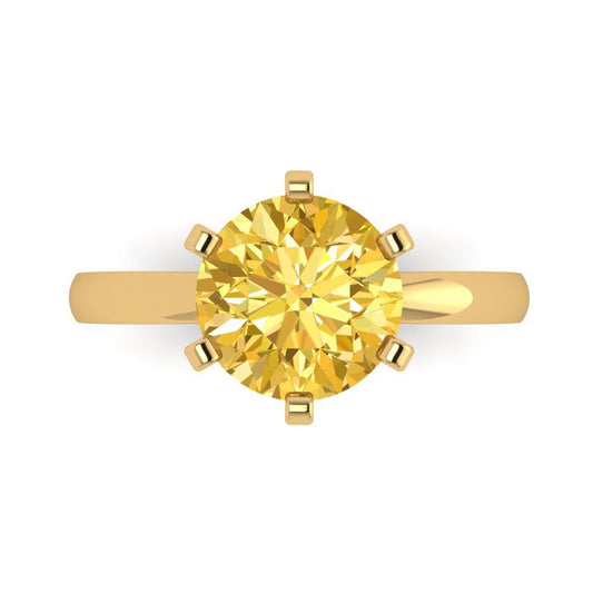 3 cttw Natural Citrine Solitaire  Engagement Ring - Solid Yellow Gold (VVS1, Round Cut,9mm)