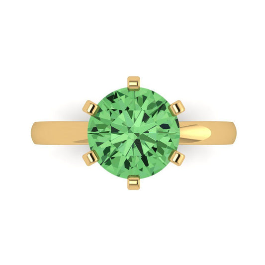 3 cttw Zirconia Simulated Green Diamond Solitaire  Engagement Ring - Solid Yellow Gold (VVS1, Round Cut,9mm)