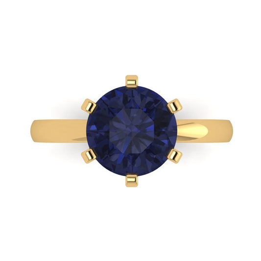 3 cttw Simulated Blue Sapphire Solitaire  Engagement Ring - Solid Yellow Gold (VVS1, Round Cut,9mm)