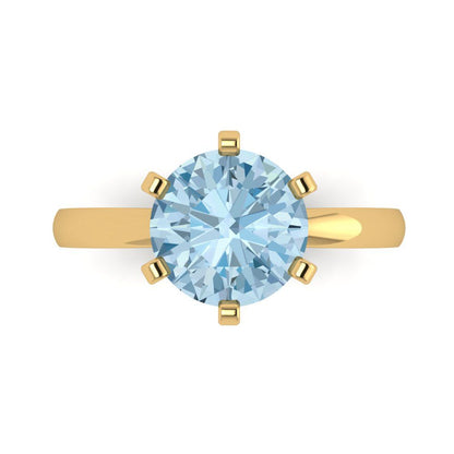 3 cttw Zirconia Simulated Blue Diamond Solitaire  Engagement Ring - Solid Gold (VVS1, Round Cut,9mm)