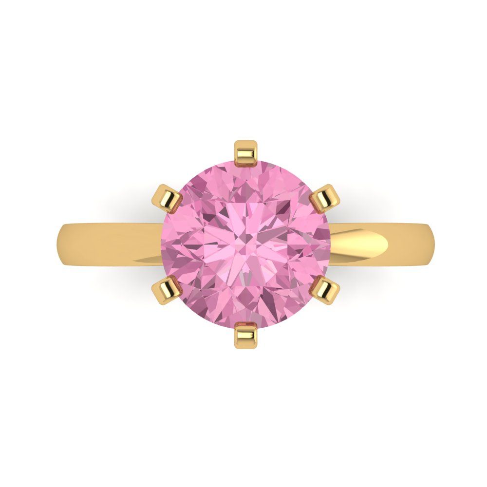 3 cttw Zirconia Simulated Pink Diamond Solitaire  Engagement Ring - Solid Gold (VVS1, Round Cut,9mm)