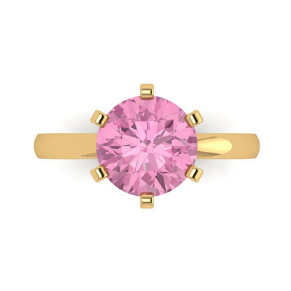 3 cttw Zirconia Simulated Pink Diamond Solitaire  Engagement Ring - Solid Gold (VVS1, Round Cut,9mm)