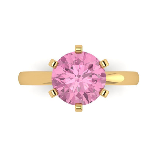 3 cttw Zirconia Simulated Pink Diamond Solitaire  Engagement Ring - Solid Yellow Gold (VVS1, Round Cut,9mm)
