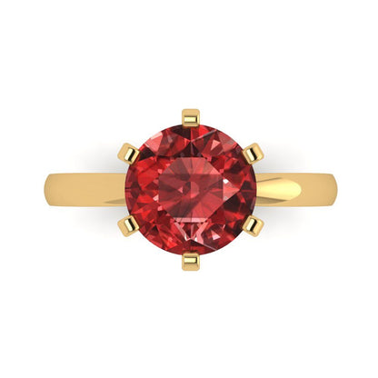 3 cttw Natural Garnet Solitaire  Engagement Ring - Solid Gold (Round Cut,9mm)