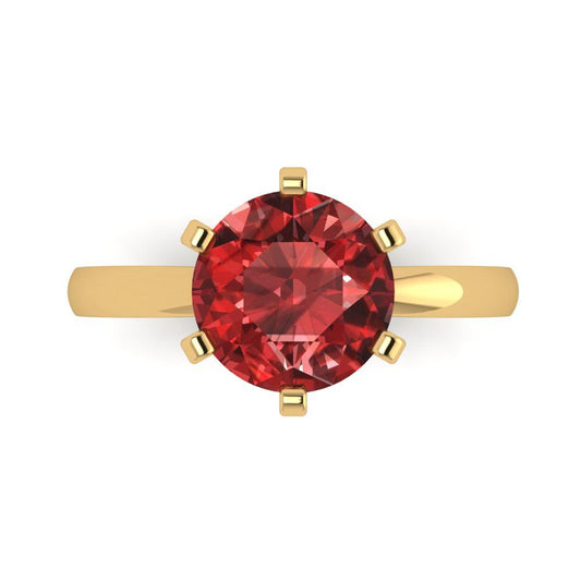 3 cttw Natural Garnet Solitaire  Engagement Ring - Solid Yellow Gold (VVS1, Round Cut,9mm)