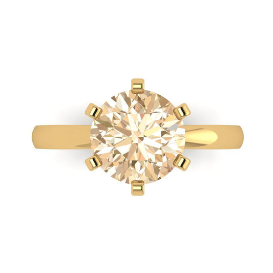3 cttw Natural Morganite Solitaire  Engagement Ring - Solid Yellow Gold (VVS1, Round Cut,9mm)