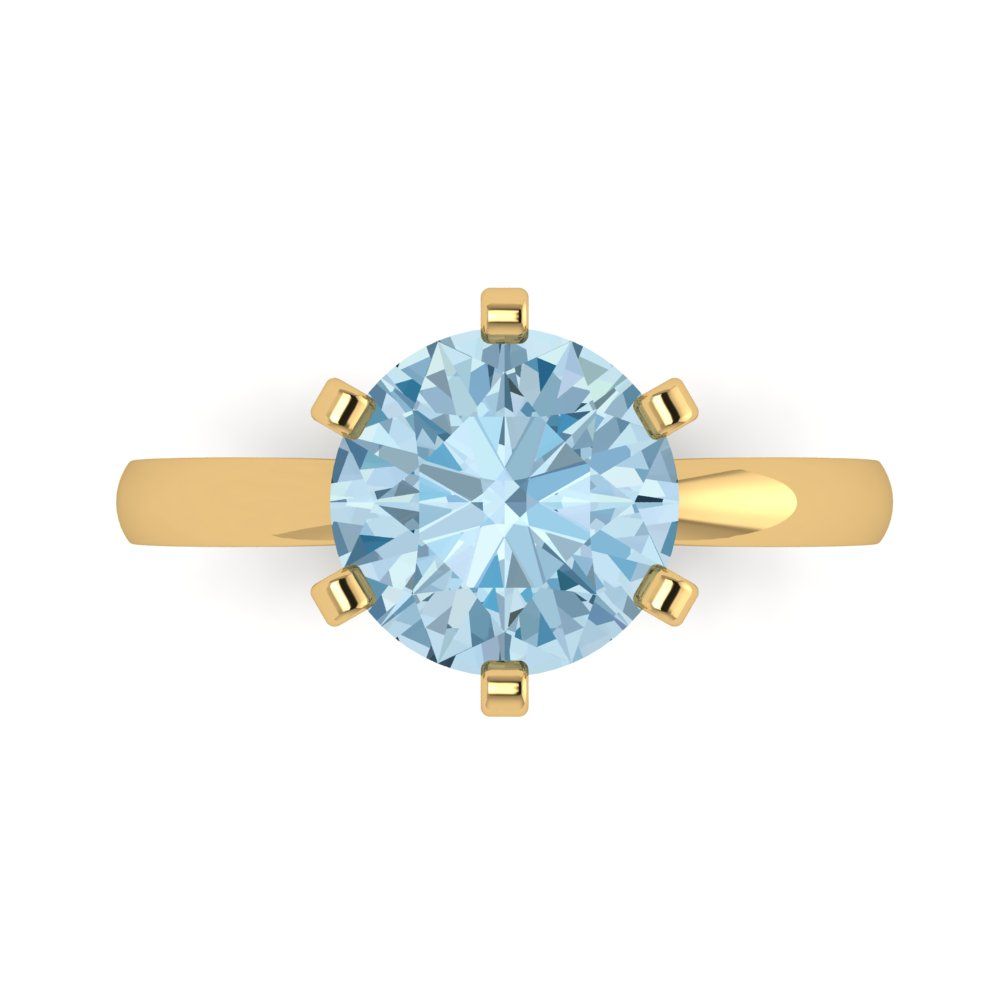 3 cttw Natural Swiss Blue Topaz Solitaire  Engagement Ring - Solid Gold (Round Cut,9mm)