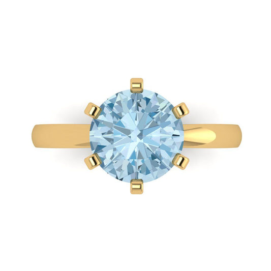 3 cttw Natural Swiss Blue Topaz Solitaire  Engagement Ring - Solid Yellow Gold (VVS1, Round Cut,9mm)