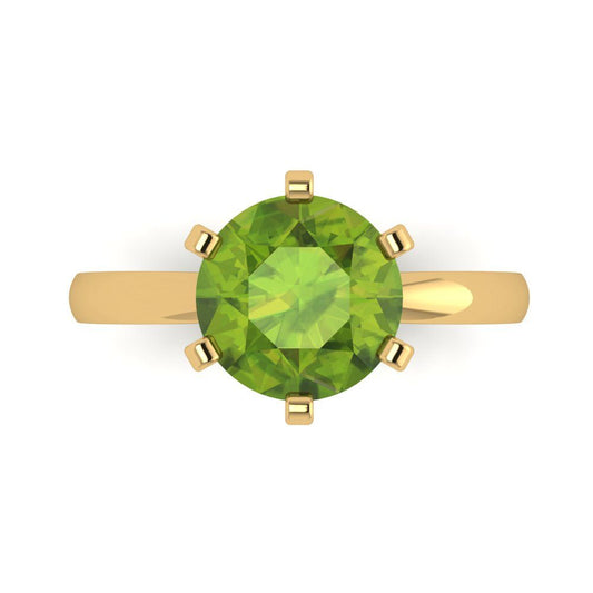 3 cttw Natural Peridot Solitaire  Engagement Ring - Solid Yellow Gold (VVS1, Round Cut,9mm)