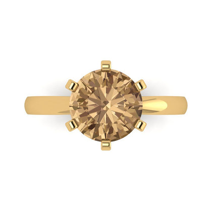 3 cttw Zirconia Simulated Champagne Diamond Solitaire  Engagement Ring - Solid Gold (VVS1, Round Cut,9mm)