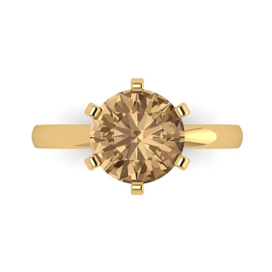 3 cttw Zirconia Simulated Champagne Diamond Solitaire  Engagement Ring - Solid Yellow Gold (VVS1, Round Cut,9mm)
