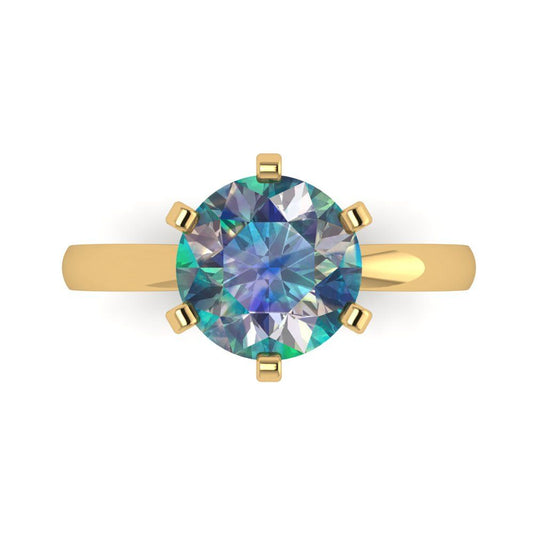 3 cttw Blue Moissanite Solitaire  Engagement Ring - Solid Yellow Gold (VVS1, Round Cut,9mm)